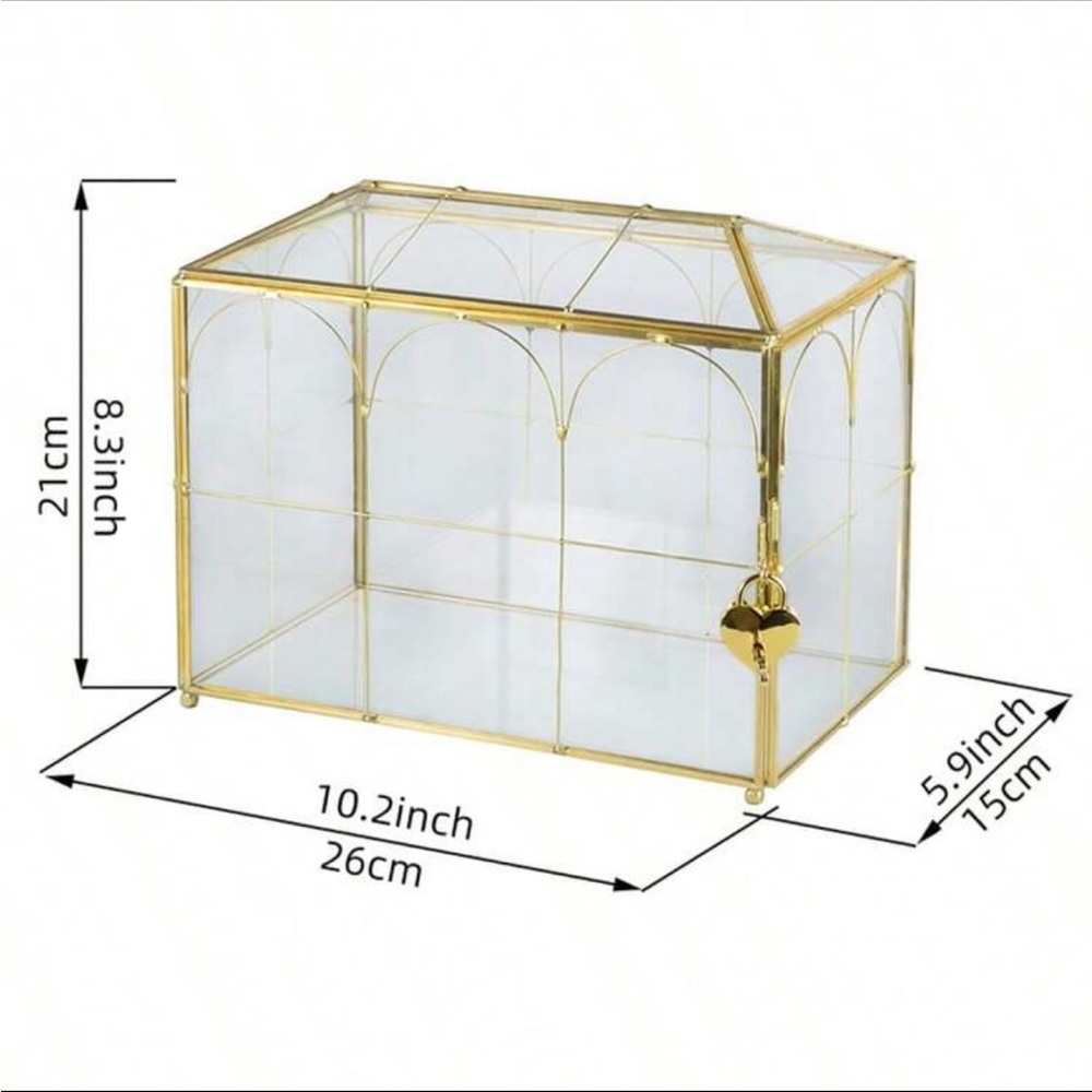 Gold Glass Card Box with Lock - Picture 3 of 3